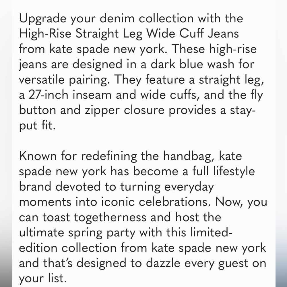 Kate Spade x Target High Rise Straight Leg Wide Cuff Jeans new 🆕 - Picture 8 of 8